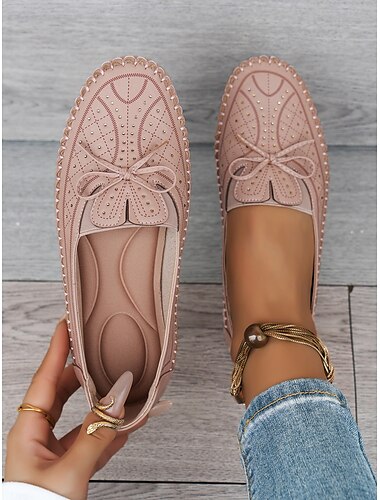  Mokassin-Loafer für Damen – weiche Schuhe mit Schleifendetail und Strass-Design, ideal für lässigen Komfort und Spaziergänge im Frühling/Sommer