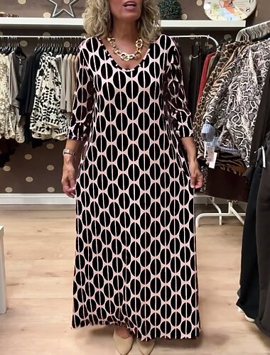  Per donna Vestito maxi Abito casual Moda Informale Da mare Giornaliero Standard Fantasia geometrica Manica a 3/4 A V Nero Vino Viola Verde Estate