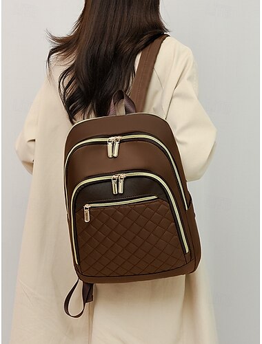  beiger gesteppter Damen-Rucksack mit Doppelreißverschluss, Goldbesatz, verstellbaren Trägern – stylischer und praktischer Damen-Rucksack, perfekt für die Arbeit, die Schule oder Freizeitausflüge, Schwarz, Rosa, Braun