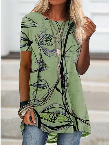  Women's T Shirt Graphic Fashion Modern Casual Short Sleeve Crew Neck Regular Tops Daily Weekend Print Blue Purple Green Khaki Summer Spring