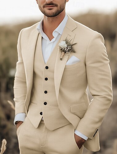  Costumes de mariage à la plage en lin pour hommes blancs bleu ciel mode formelle été couleur unie ajustement sur mesure 3 pièces à double boutonnage