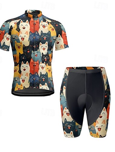  Herren Radtrikot mit Radhose fahrradbekleidung Kurzarm MTB Mountain Rennrad Marinenblau Königsblau Blau Katze Fahhrad Spandex Sport Katze Bekleidung