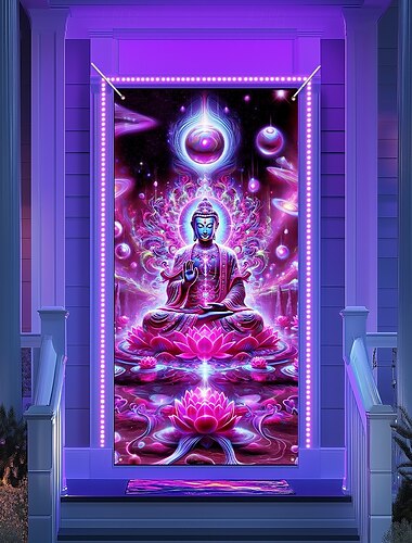  Fekete fény ajtódíszek ajtóborítás világító sötétben mandala bohémi buddha ajtófalikárpit ajtófüggöny dekoráció háttér beltéri/kültéri ajtó banner a bejárati ajtóra vidéki házhoz
