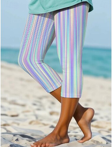  Damleggings Capri-byxor Hög elasticitet Mode Streetwear Hel längd Hög midja Rutig Tryckning Termisk Varm Andningsbar Mjuk Utomhus Daglig mjölkvit Fall Vinter Regular Fit