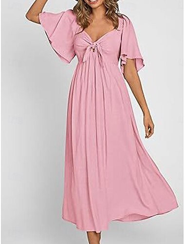  Damen Langes Kleid Maxikleid Freizeitkleid Cocktailkleid Kleid für Hochzeitsgäste Chiffonkleid Niedlich Stilvoll Lässig Urlaub Lässig Täglich Normale Passform Einfach Kurzarm V Ausschnitt Weiß Rosa