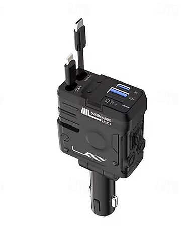  120 W 4-in-1 einziehbares USB-Autoladegerät, Schnellladestecker für Zigarettenanzünder im Auto für iPhone &Typ-C-Anschluss für iPhone, Samsung, Huawei
