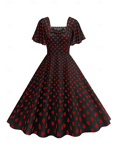  Années 1950 Inspiré vintage Mi-long Robe Robe Trapèze Robe de thé Cœur Ligne A Femmes Noël Carnaval Nouvel An Retour à la maison Tenue quotidienne Enterrement de Vie de Jeune Fille Adulte Robe Été