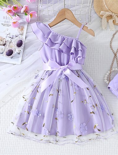  kinderkleidung Mädchen Kleid Blumenkleid Blume Ärmellos Outdoor Casual Rüsche Modisch Täglich Polyester Knielang Casual kleid A Linie Kleid Sommer 4 Jahre + Gelb Rosa Rote