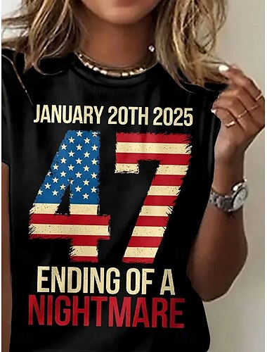  Γυναικείο Πατριωτικό Τ Shirt Καταγραφής Σημαίας Αμερικανική Σημαία Vintage Μόδα Στυλάτο Μικρό Μανίκι Στρογγυλή Λαιμό Κανονικά Τοπ Καθημερινή Σαββατοκύριακο Εκτύπωση Μαύρο Καλοκαίρι