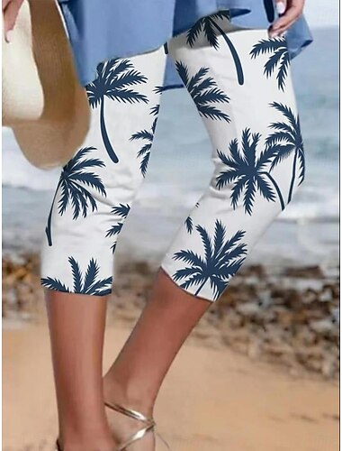  Legginsy dla kobiet Capri Wysoka elastyczność Wakacje Moda Hawajska W długości kostki Średni stan Kwiatowy nadruk Termiczny Ciepły Oddychający Miękki Na co dzień Wakacje Codzienne Mlecznobiały Lato