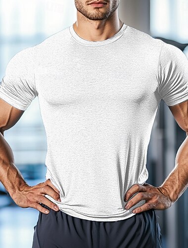  Men's Sport T Shirt Tee Top Plain Crew Neck Fitness Basketball  Fit ness Tee Short Sleeves Sporty Clothing Apparel Fashion Basic