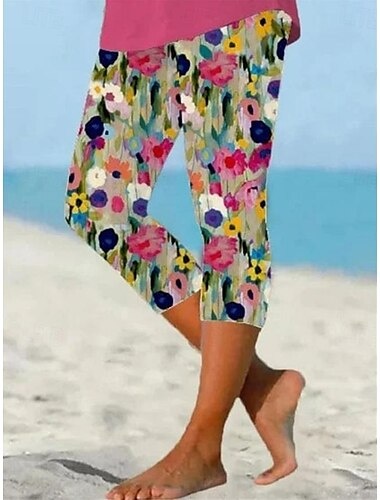  Leggings pour femmes Capri Pantalons Haute Élastique Vacances Mode Hawaïenne Longueur Cheville Taille Moyenne Imprimé Floral Thermique Chaud Respirant Doux Vacances Décontracté Quotidien Arc-en-ciel