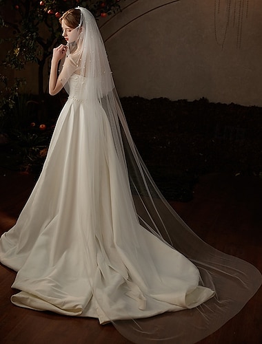  Zweischichtig Vintage inspiriert / Süß Hochzeitsschleier Kathedralen Schleier mit Perlenstickerei / Pure Farbe 215 cm (84,65 Zoll) Tüll