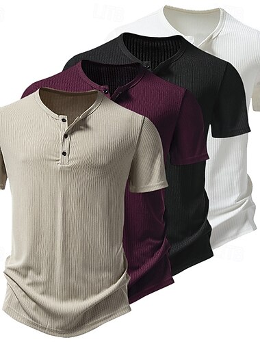  Homme Chemise Henley T-shirt Haut en Tricot Côtelé Débardeur Musclé Manche Courte Couleur Unie Uni Tricots Occasionnel Boutons Bande de fosse Henley Vacances Occasionnel Quotidien Été Printemps