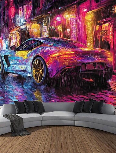  Svartlysvev Tapisseri Glow in the Dark Glow Party UV Reaktiv Bygate Bil Trippy Tåkete Natur Landskap Hengende Tapisseri Veggkunst Mural Stue Soverom
