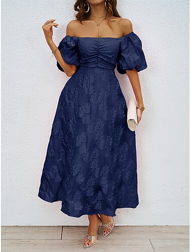  Rétro Vintage Années 1950 Midi Robe Robe Évasée Manches bouffantes Épaules Dénudées Fleuri Ligne A Femmes Mascarade Mariage Vacances Fête du thé Adulte Robe