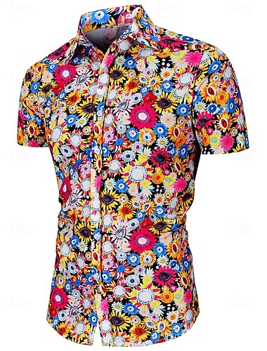  Retro Vintage 1970s Shirt Aloha Shirt Hippie Floral Daisy Men's Vacation Party Pride Parade Adults' Shirt