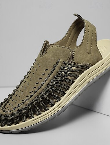  Hellbraune Outdoor-Sandalen zum Hineinschlüpfen für Herren mit geflochtenen Details, lässiger Stil für Sommer- und Strandaktivitäten
