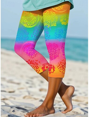  Damleggings Capri-byxor Hög elasticitet Mode Streetwear Hel längd Hög midja Grafisk Tryckning Termisk Varm Andningsbar Mjuk Utomhus Daglig Ljus Rosa Fall Vinter Regular Fit