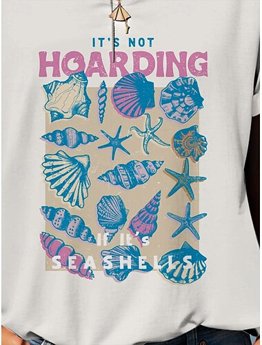  Women's T Shirt Ocean Stylish Casual Short Sleeve V Neck Regular Tops Daily Print White Summer