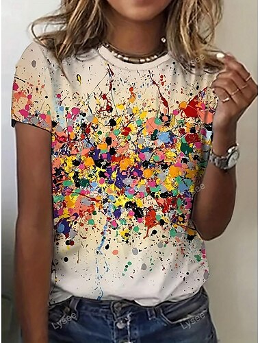  Dames T-shirt Ombre Casual Korte mouw Ronde hals Normale tops Dagelijks Afdrukken Paars Beige Zomer