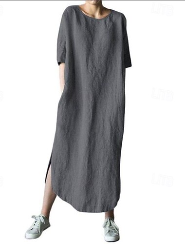  Per donna Abito Midi Misto cotone Abito a Tubino Vestito Casual Elegante Casual Quotidiano Vacanza Data Vestibilità regolare Semplice Mezza Manica Girocollo Blu Bianco Grigio Estate Primavera