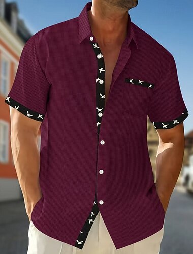  Per uomo Camicia Camicia a cialda Camicia estiva Maglietta informale Camicia con bottoni Nero Bianco Rosso Verde Beige Manica corta Liscio Colletto Da mare Giornaliero Abbigliamento Di tendenza
