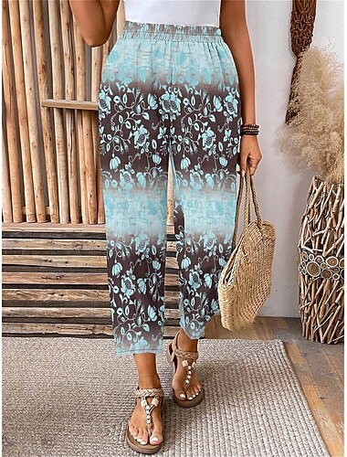  γυναικεία παντελόνια καπρι παντελόνι chino με φυσικό γραφικό καρό μοτίβο κομψή εκτύπωση αναπνοή μαλακό εξωτερικό μικροελαστικό casual καθημερινό φεστιβάλ