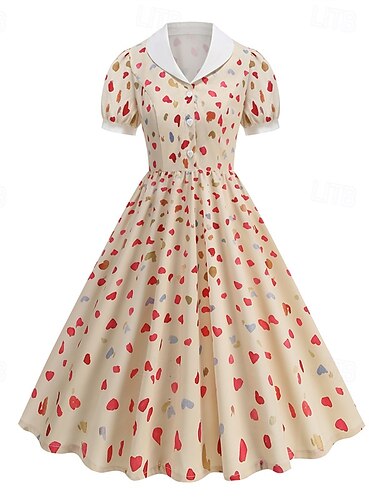  1950s Inspirado en la vendimia Hasta la Rodilla Vestidos Vestido de una línea Vestido de té Corazón Corte A Mujer Navidad Carnaval Año Nuevo Reunión de Antiguos Alumnos Ropa Cotidiana Despedida de