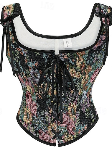  Retro Antiguo Medieval Renacimiento Faja Chaleco corpiño Feria del Renacimiento Acordonado Floral Jacquard Mujer Celta Fantasía Real Víspera de Todos los Santos Carnaval Fiesta Casual Diario LARP