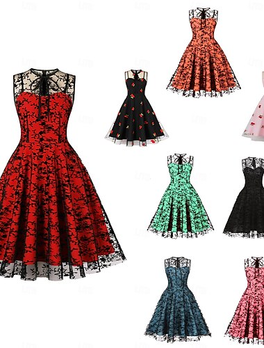  Retro Vintage 1950er Rockabilly Kleid Swing-Kleid Spitze Kostüm Damen Karneval Maskerade Alltagskleidung Junggesellinnenabschiedsparty Erwachsene Kleid Abschlussballkleider