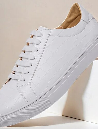  vardagssneakers i vitt krokodilmönster för män – snygga snörskor för dagligt bruk och fashionabla utflykter