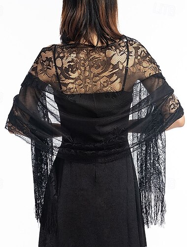  Chal de encaje floral para mujer, bufanda con borlas, flecos de malla suave para vestidos de fiesta de noche de boda