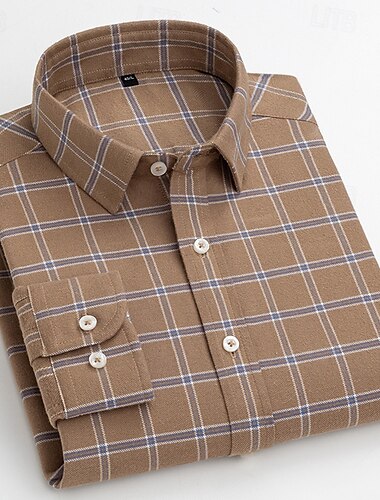  Herren Hemd Oberhemd Knopfhemd Plaid Hochzeit Täglich Rote Marineblau Blau Kamel Langarm Umlegekragen Frühling Herbst Bekleidung Knopf