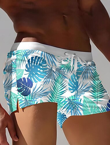  Herren Palmblatt Tropische Pflanzen Badeshorts Boardshorts Mittlere Taille 3D-Druck Hawaiianisch Surfen Ferien Strand Kordelzug mit Mesh-Futter Elastischer Bund Designer Bekleidung