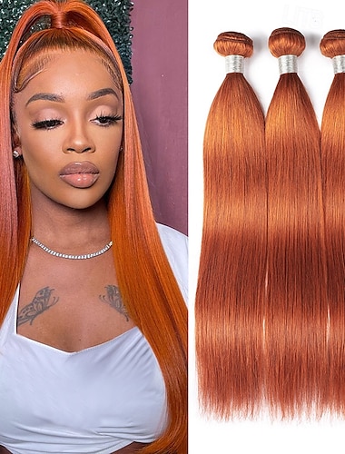  brasilianisches Haar, menschliches Haar, rotes glattes Haar, 3 Bündel, menschliches Haar, orange Farbe, 12-28 Zoll