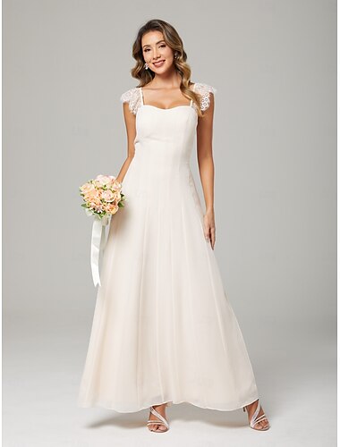  Two Piece Mother of the Bride Dress Wedding Guest Elegant Party Square Neck Ankle Length Chiffon Lace 3/4 Length Sleeve with Pleats Solid Color 2025