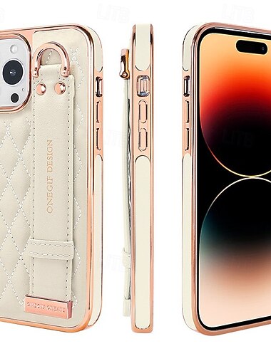  טלפון מגן עבור iPhone 16 15 14 Pro Max 13 12 Pro Max כיסוי אחורי עם מעמד עם רצועת יד עמיד בזעזועים רטרו צפוי עור PU