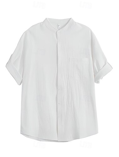  Herren Hemd Hemd ohne Kragen Schwarz Weiß Hellgrau Armeegrün Beige Langarm Einfarbig Stehkragen Schule Formell Knöpfe Bekleidung Elegant Urlaub Vintage Tropisch