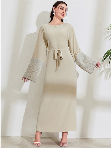  Damen Kleid Abaya Maxikleider Dubai islamisch arabisch Muslim Ramadan Blumen Stickerei Erwachsene Kleid