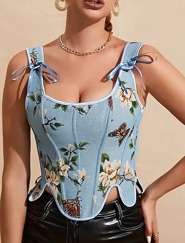 Retro Antiguo Medieval Renacimiento Faja Chaleco corpiño Feria del Renacimiento Acordonado Floral Jacquard Mujer Celta Fantasía Víspera de Todos los Santos Carnaval Fiesta Casual Diario LARP Adulto