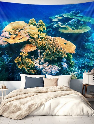  Landschaft Ozean Fische hängender Wandteppich Wandkunst großer Wandteppich Wanddekoration Fotohintergrund Decke Vorhang Zuhause Schlafzimmer Wohnzimmerdekoration