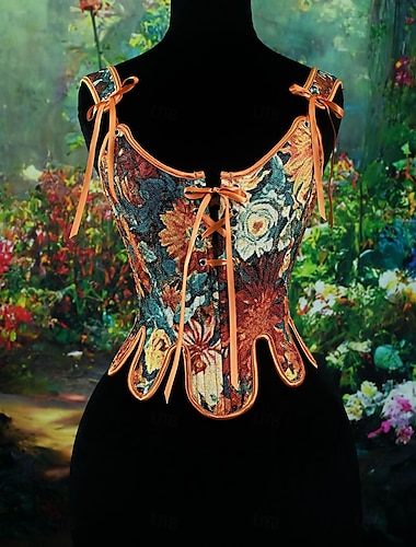  Rétro Vintage Médiéval Renaissance Corset Veste Bustier Ren Faire À lacets Fleuri Jacquard Femmes Celtique Fantaisie Royal Halloween Carnaval Soirée Décontracté Quotidien LARP Adulte Corset