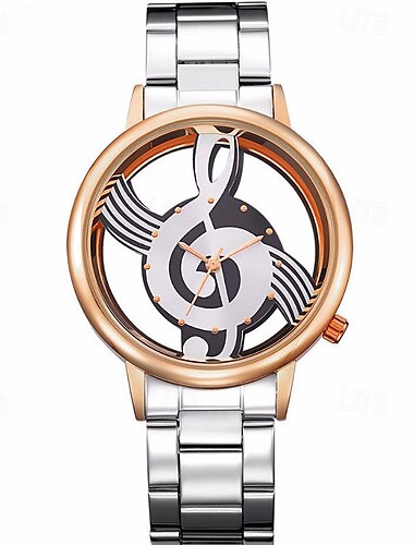  Mode und Casual Musiknote Notationsuhr Edelstahl Armbanduhr für Männer und Frauen Silberne Uhren