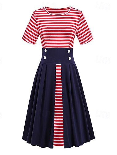  Elegáns 1950-es Vintage-inspirált Térdig érő Ruhák A-Line ruha Térden aluli ruha Csík A-vonalú Női Karácsony Farsang Újév Hazaérkezés Hétköznapi viselet Lánybúcsú Felnőttek Hazatérő ruhák Nyár