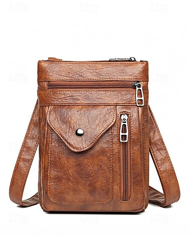  Damen Vintage Umhängetasche aus Kunstleder - Umhängetasche mit mehreren Fächern für Reisen, Arbeit und Freizeit schwarz braun grün