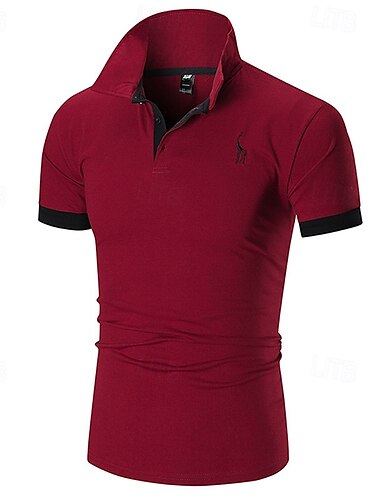  Herren Polo Golfhemd Casual Sport Klassisch Kurzarm Basic Farbblock Hirsch Knopf vorne Sommer Frühling Regular Fit Dunkelbraun Dunkelgrau Schwarz Weiß Gelb Burgunderrot Polo