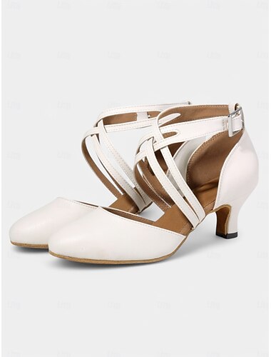  weiße Satin-Tanzschuhe mit gekreuzten Riemen – mittlerer Absatz, offene Spitze für Damen – ideal für Hochzeiten, formelle Veranstaltungen und Tanzwettbewerbe
