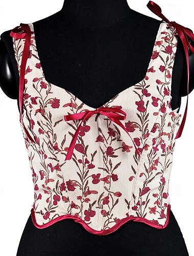  Retrò Vintage Medievale Rinascimento Corsetto Sottobusto Allacciato Floreale Jacquard Costume Per donna Fantasia Reale Halloween Carnevale Feste Casual Quotidiano LARP Adulti Corsetto