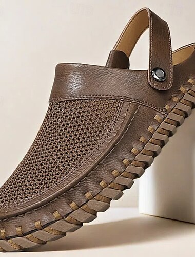  Beige Schlupfsandalen für Herren mit Mesh-Obermaterial, verstellbarem Riemen und bequemer Sohle – ideal für die Freizeit sowie Outdoor- und Sommeraktivitäten